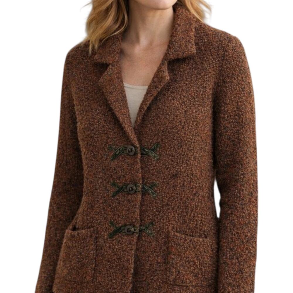 Anthropologie HWR Boucle Knit Cardigan Sweater Collared Button Marled Brown L